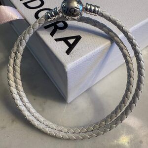 Authentic Pandora, SIZE 17CM, White Creme Braided Double Wrap Leather Bracelet
